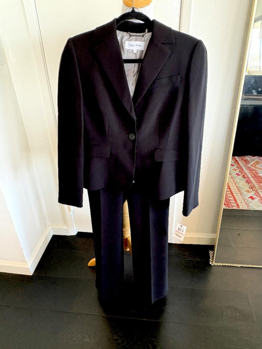 NWT Calvin Klein Black Tailored 2 Piece Pantsuit Blazer Trousers Size 2